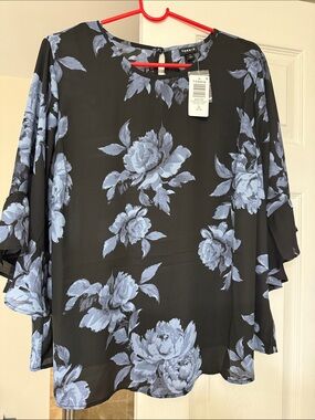torrid Black Tunic with Light Blue Floral Print
